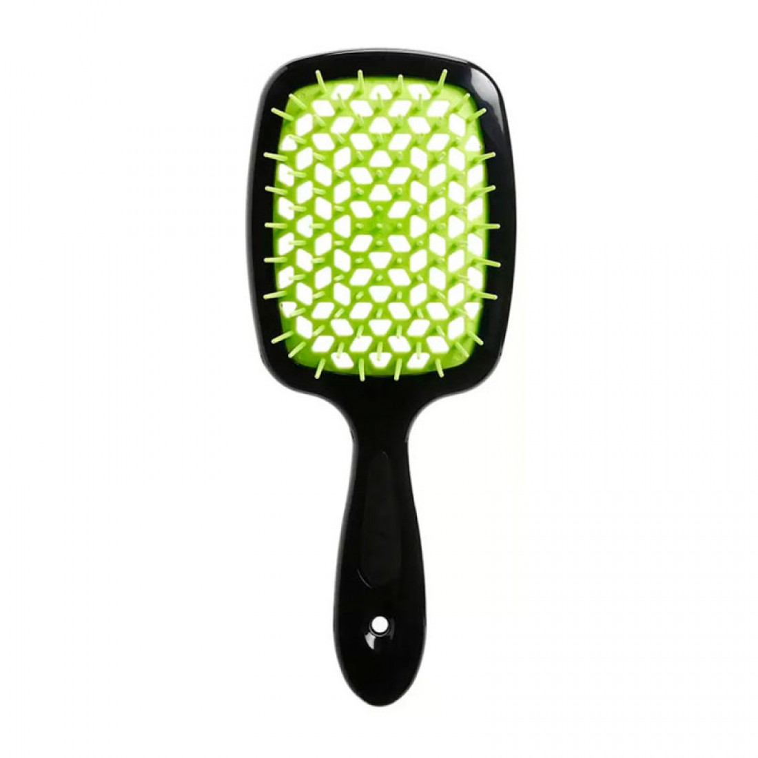 Janeke Продувна широка гребінець для укладання волосся та сушіння феном Superbrush Plus Hollow Comb чорна із зеленими зубчиками Janeke Продувна широка гребінець для укладання волосся та сушіння феном Superbrush Plus Hollow Comb чорна із зеленими зубчиками