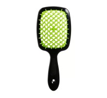 Janeke Продувна широка гребінець для укладання волосся та сушіння феном Superbrush Plus Hollow Comb чорна із зеленими зубчиками