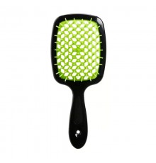Janeke Продувна широка гребінець для укладання волосся та сушіння феном Superbrush Plus Hollow Comb чорна із зеленими зубчиками