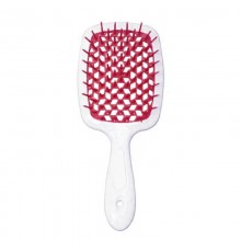 Janeke Продувна широка гребінець для укладання волосся та сушіння феном Superbrush Plus Hollow Comb біла ручка з вишневими зубчиками