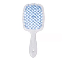 Janeke Продувний широкий гребінець для укладання волосся та сушіння феном Superbrush Plus Hollow Comb біла ручка з синіми зубчиками