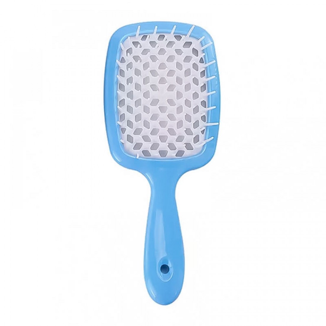 Продувна широка гребінець Janeke для укладання волосся та сушіння феном Superbrush Plus Hollow Comb блакитна з білими зубчиками Продувна широка гребінець Janeke для укладання волосся та сушіння феном Superbrush Plus Hollow Comb блакитна з білими зубчиками