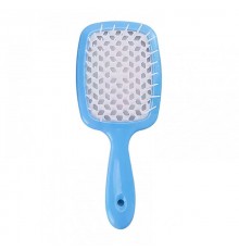 Продувна широка гребінець Janeke для укладання волосся та сушіння феном Superbrush Plus Hollow Comb блакитна з білими зубчиками