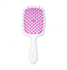 Janeke Продувна широка гребінець для укладання волосся та сушіння феном Superbrush Plus Hollow Comb біла з рожевими зубчиками