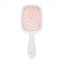 Janeke Продувна широка гребінець для укладання волосся та сушіння феном Superbrush Plus Hollow Comb біла ручка з кремовими зубчиками