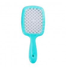 Продувна широка гребінець Janeke для укладання волосся та сушіння феном Superbrush Plus Hollow Comb бірюзова з білими зубчиками
