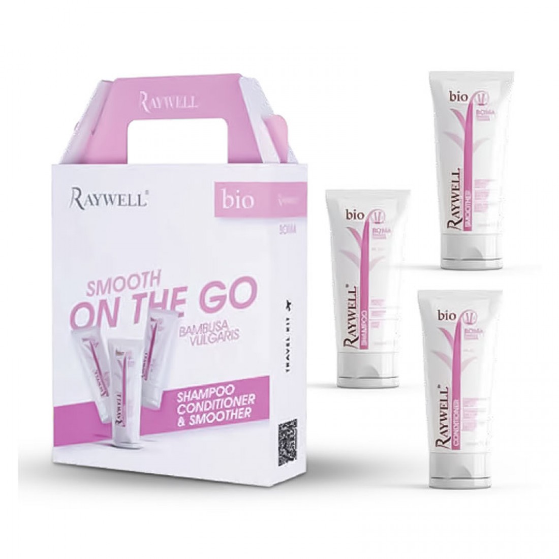 Дорожній набір Raywell Bio Boma Travel Kit шампунь, кондиціонер та крем для розгладження волосся (RR385), 3*100 мл Дорожній набір Raywell Bio Boma Travel Kit шампунь, кондиціонер та крем для розгладження волосся (RR385), 3*100 мл
